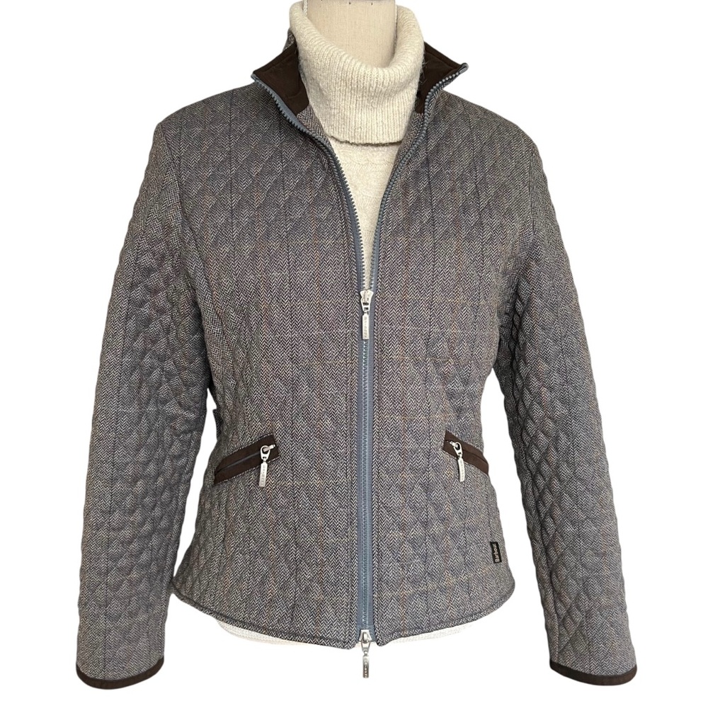 Barbour Tailored Wool Blue Tweed Quilted Short Jacket US Size 10
